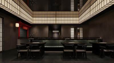 新中式中餐厅 吊灯 灯箱